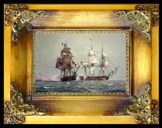 framed  unknow artist Seascape, boats, ships and warships. 105, Ta040